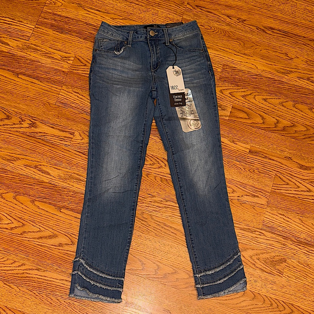 Women’s 1822 Denim Layered Slim Leg Ankle Blue Denim Jeans (6)